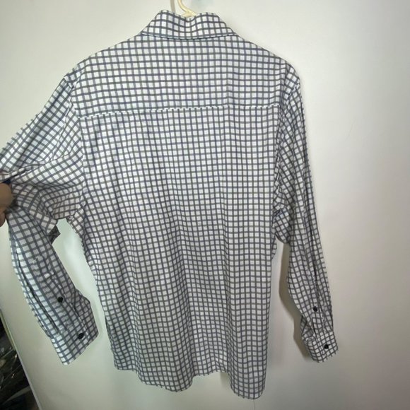 JHane Barnes JHB Men's button up cotton gray blue white shirt plaid slim fit L - Picture 10 of 13